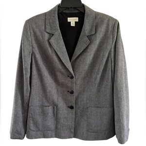 Vtg Appleseeds Black White Tweed Silk Cotton ClassicThree Button Blazer Size 16